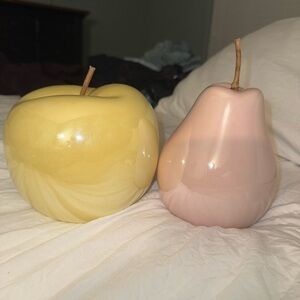 Ceramic Fruit Green Apple 3.5” Pink Pear 6.5”Pearlescent Whimsical Glam Decor
